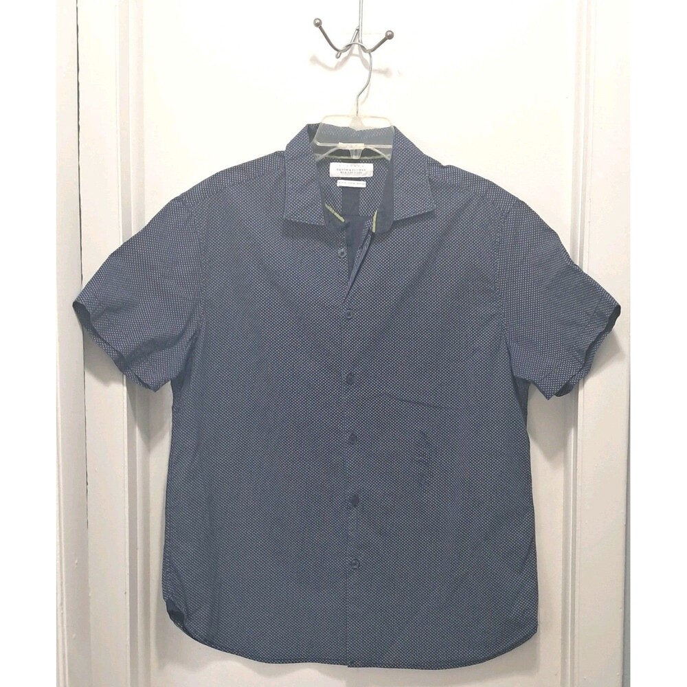 Denim & Flower Men’s XL Slim Fit Short Sleeve Shirt Blue Cotton Stretch